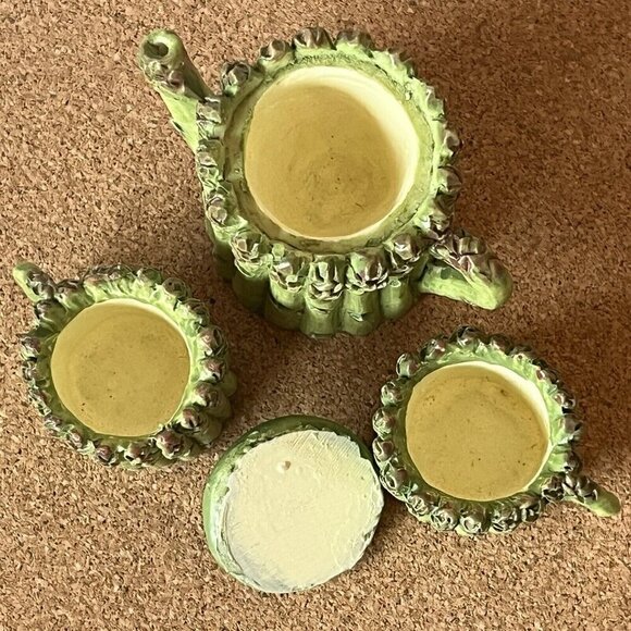 Vtg 90s Miniature Resin Asparagus Tea Set Mini Doll House Plate Garden Cottage - Picture 3 of 16
